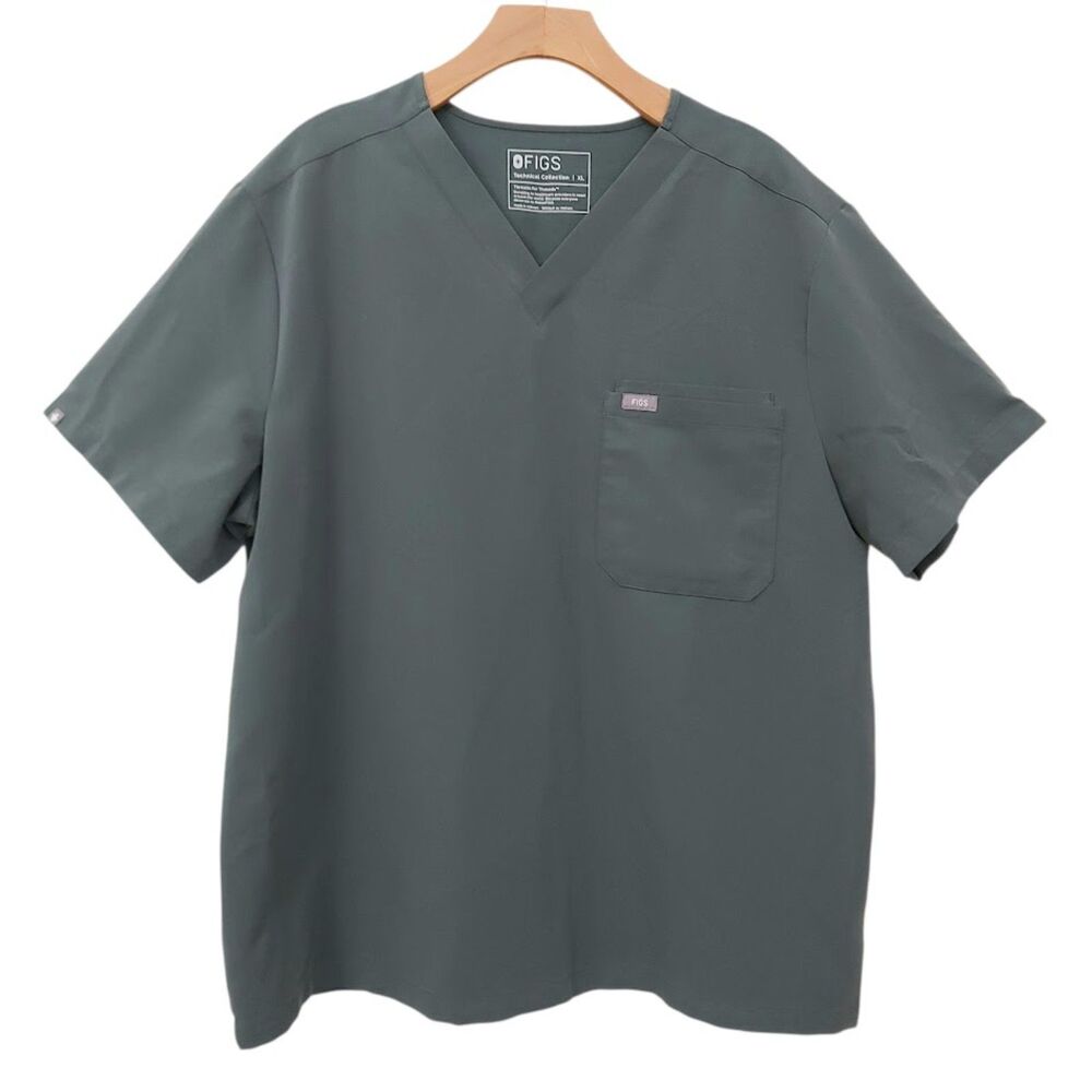 FIGS Mens XL Green Leon Three Pocket Scrub Top V-Neck Technical Uniform Utility